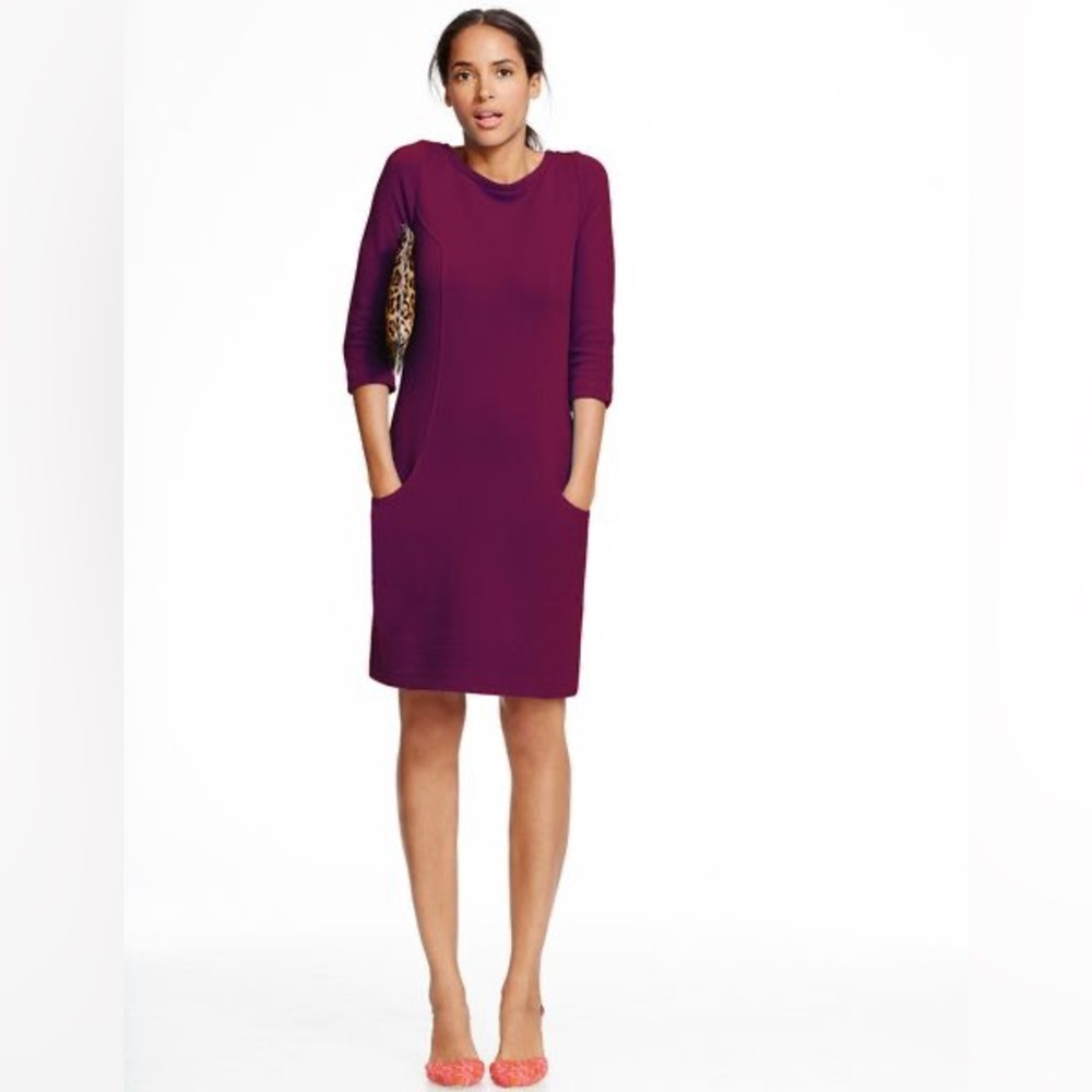 Boden Women's Size 10P Ribbed Cotton Bordeaux Ottoman Shift Dress 3/4 Sleeve